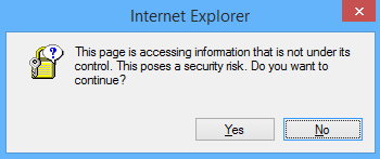 This page is accessing information that is not under its control. This poses a security risk. Do you want to continue? 